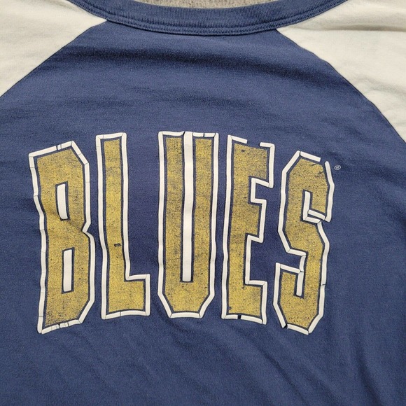St Louis Blues Shirt Womens Medium Blue White Henley Vneck 3/4 Sleeve‎ Tee - Picture 7 of 10